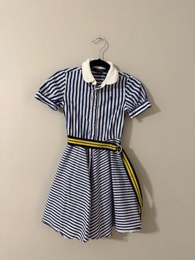 Polo Ralph Lauren Girls Striped Shirtdress Navy White Size 5 Belted Cotton Dress